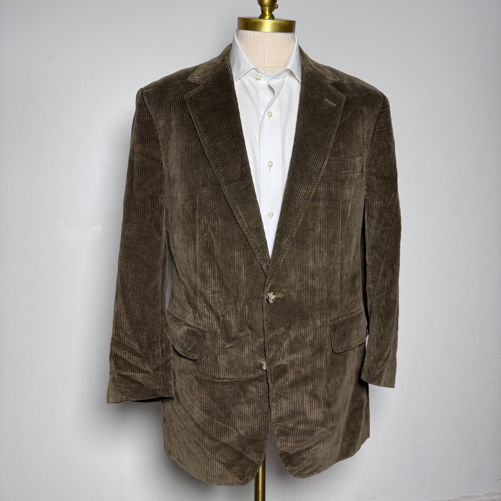 1980s‎ Brooks Brothers Blazer Mens 41L Brown Solid Corduroy 2-Button USA Made